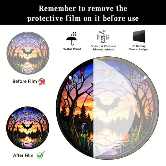 Black Bat Suncatcher Halloween Flying 6" Scary Spooky Horror Hanging In/Outdoor - Picture 3 of 3